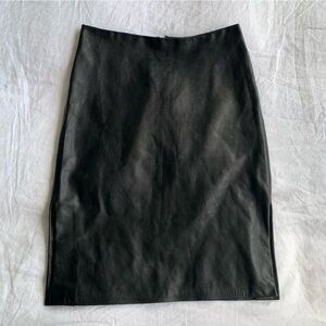 Vintage ABS Allen Schwartz Soft Leather Knee Length Straight Long Skirt Black